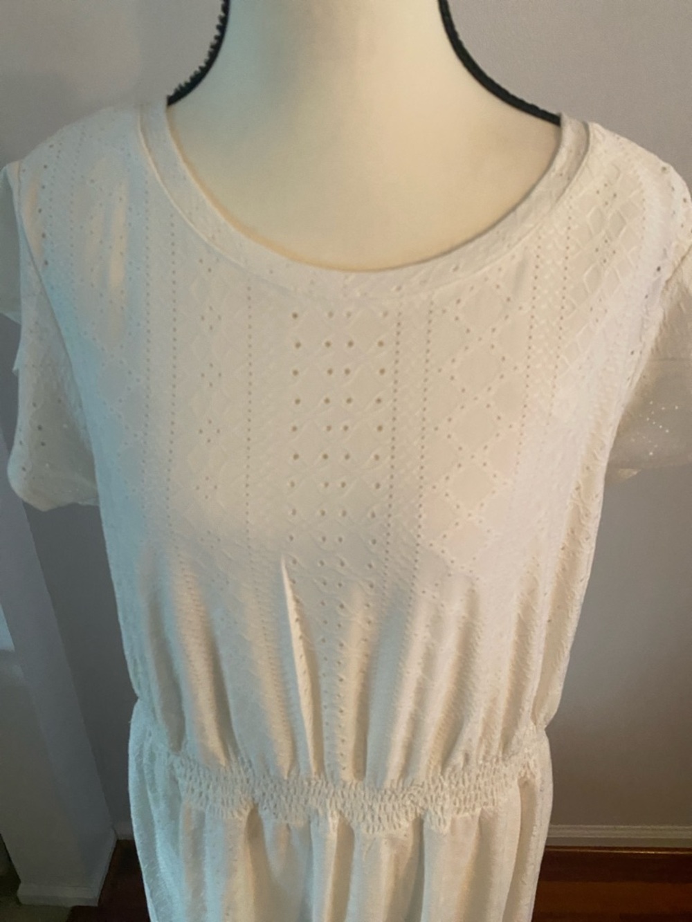 Adrianna Papell NWT ivory eyelets mocked waist large dress - Picture 2 of 10